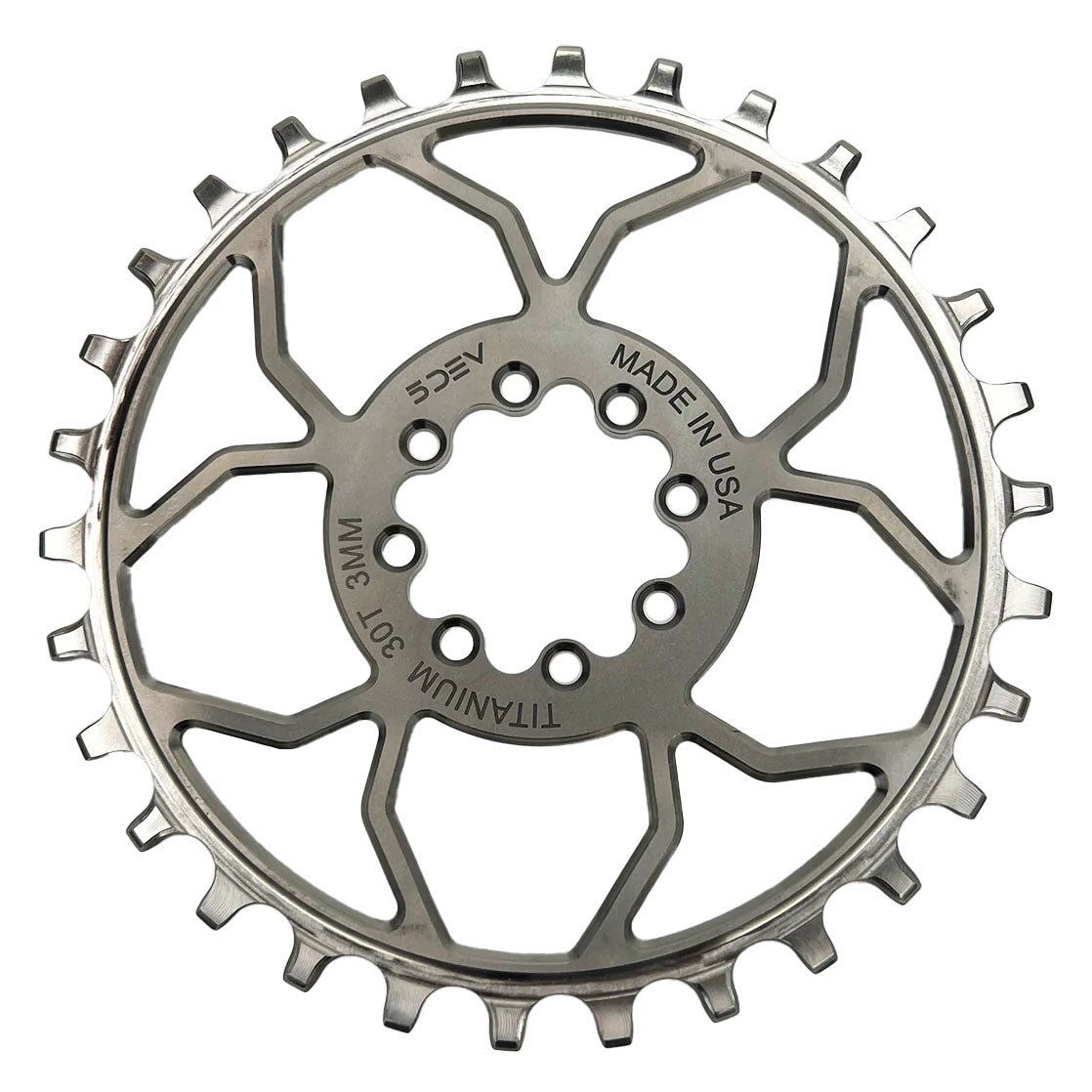 5Dev Titanium Chainring - SRAM 8 - Bolt - 3mm Offset - 32T - Raw/Silver - The Lost Co. - 5Dev - CRT - 8B - 32T - 3W - T51 - 850054022035 -