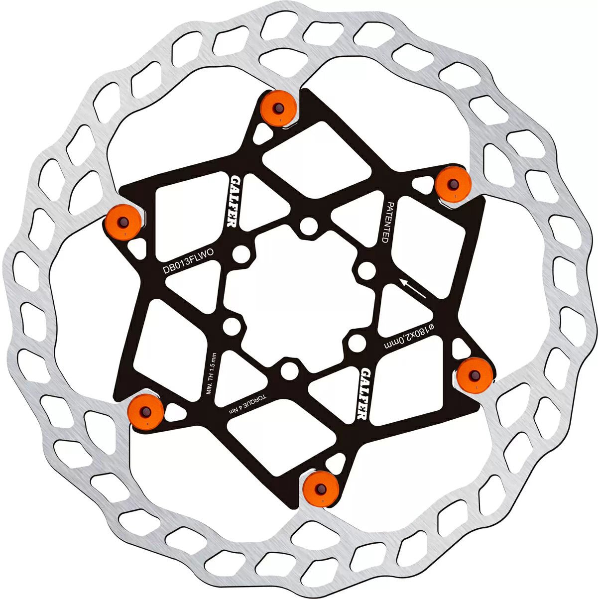 Galfer 180mm Rotor - 6 - Bolt - 2.0mm Thick - Floating Wave - Orange - The Lost Co. - Galfer - DB013FLWO - 8400170130880 -