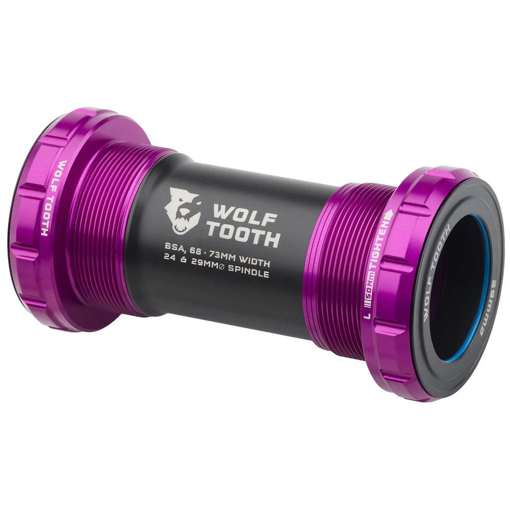 Wolf Tooth Bottom Bracket - BSA 68/73mm - 29mm Spindle - Ultraviolet Purple - The Lost Co. - Wolf Tooth - WBB - BSA - 29 - PRU - 810159401326 -
