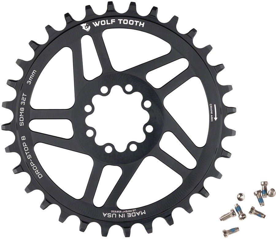 Wolf Tooth Round Chainring - 32t - SRAM 8 - Bolt Direct Mount - Drop - Stop B - 3mm Offset - Black - The Lost Co. - Wolf Tooth Components - SDM8 - 32 - 810006808575 -