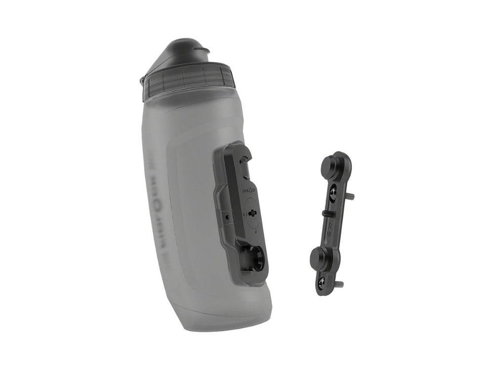 FIDLOCK Twist Bottle 590 Set- Bike Water Bottle Holder with Attached Bottle  - Cage Free Magnetic Mount - Clear Smoke