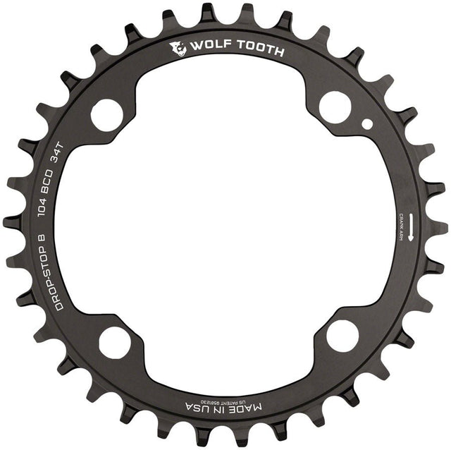 Wolf Tooth 104 BCD Chainring - 34t - 104 BCD 4-Bolt - Drop-Stop B - Black - The Lost Co. - Wolf Tooth - B-WQ1821 - 810006807875 - -