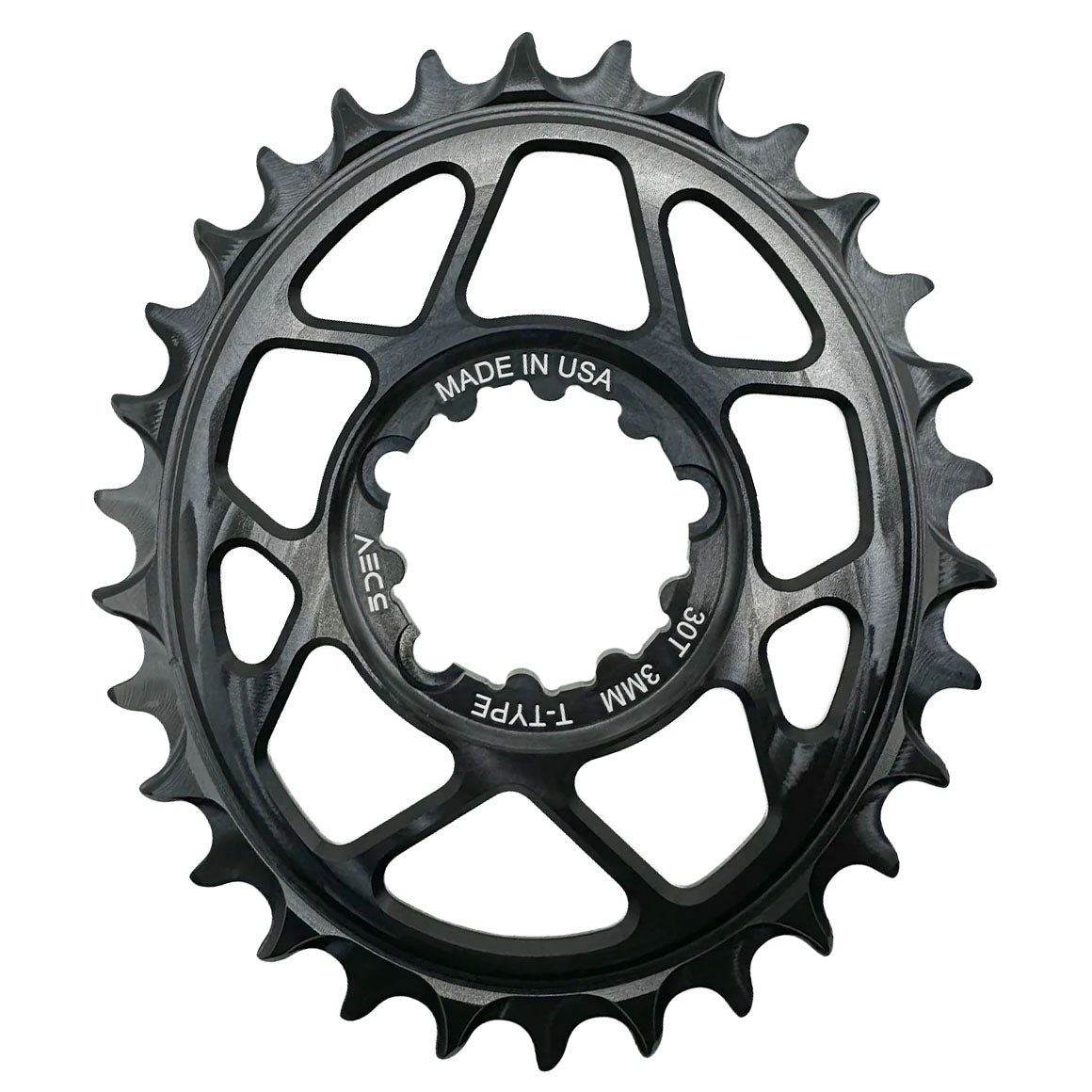 5Dev T-Type Oval Chainring - 30t - SRAM 3-Bolt - 3mm Offset - Black