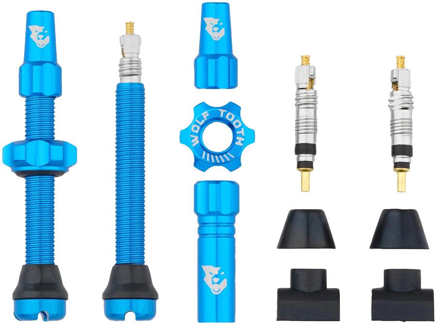 Wolf Tooth Tubeless Valve Stem Kit - 44mm Length - Blue - The Lost Co. - Wolf Tooth Components - TLV - KIT44 - BLU - 812719026871 - 