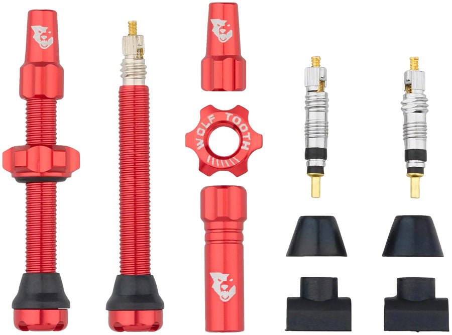 Wolf Tooth Tubeless Valve Stem Kit - 44mm Length - Red - The Lost Co. - Wolf Tooth Components - TLV - KIT44 - RED - 812719026888 - 