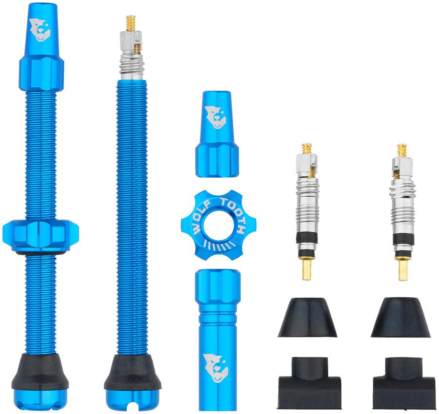 Wolf Tooth Tubeless Valve Stem Kit - 60mm Length - Blue - The Lost Co. - Wolf Tooth Components - TLV - KIT60 - BLU - 812719028714 - 