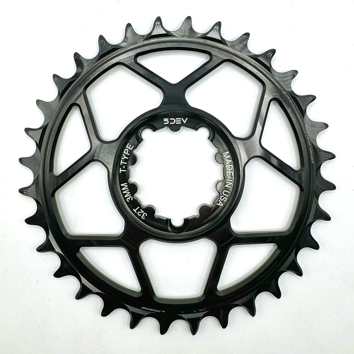 5DEV Chainring - T-Type SRAM 3-Bolt Chainring - 3mm Offset - 34T - Bla ...