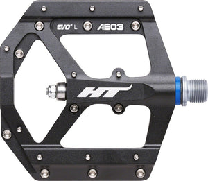 HT Components AE03 EVO+ Platform Pedals Body: Aluminum Spindle: Cr-Mo 9/16 Black/Silver Pair - The Lost Co. - HT Components - PD4914 - 4715872480312 - -