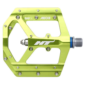 HT Components AE03 EVO+ Platform Pedals Body: Aluminum Spindle: Cr-Mo 9/16 Green Pair - The Lost Co. - HT Components - H451002-04 - 4715872481173 - -