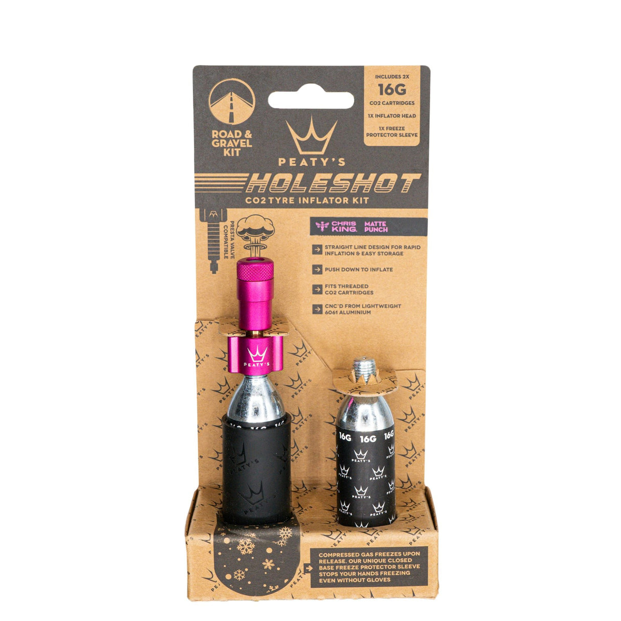 Peatys Holeshot Gravel/Road Tire Inflator Kit w/ CO2 Cartridges - Punch - The Lost Co. - Peaty's - B-YE5026 - 5060541583856 - -