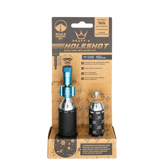Peatys Holeshot Gravel/Road Tire Inflator Kit w/ CO2 Cartridges - Turquoise - The Lost Co. - Peaty's - B-YE5030 - 5060541583894 - -