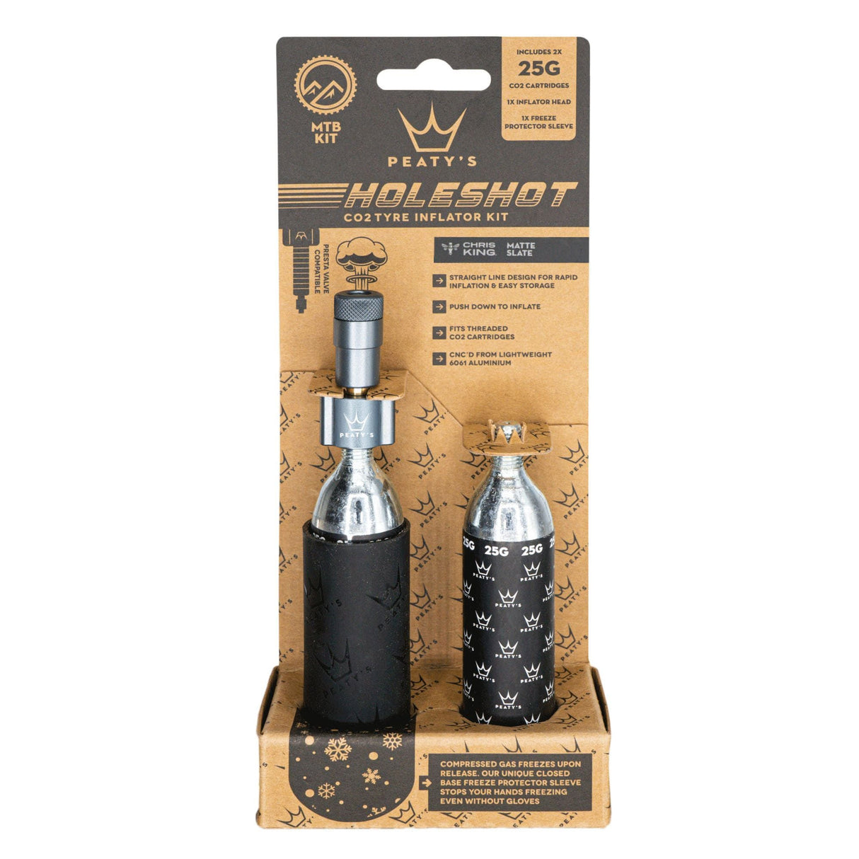 Peatys Holeshot MTB Tire Inflator Kit w/ CO2 Cartridges - Silver - The Lost Co. - Peaty's - B-YE5008 - 5060541583757 - -