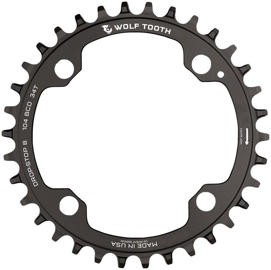 Wolf Tooth 104 BCD Chainring - 34t - 104 BCD 4-Bolt - Drop-Stop B - Black - The Lost Co. - Wolf Tooth - B-WQ1821 - 810006807875 - -