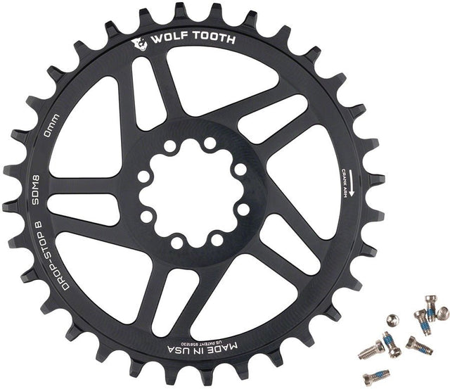 Wolf Tooth Components Chainring - Drop-Stop B - 0mm Offset - SRAM 8-Bolt Direct Mount - 32t - Round - Black - The Lost Co. - Wolf Tooth Components - CH0122 - 810006808940 - -