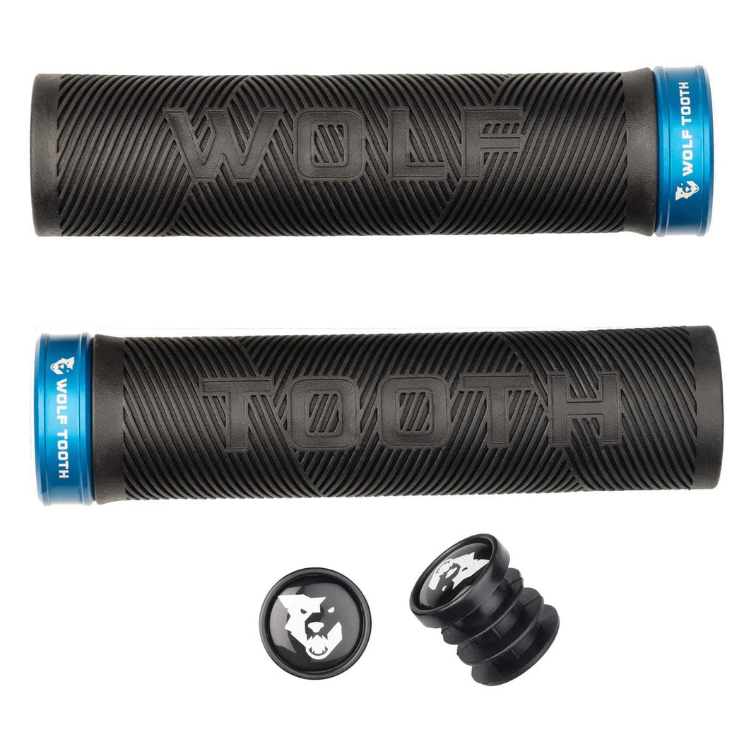 Wolf Tooth Components Echo Lock-On Grip Set - Blk/Blue - The Lost Co. - Wolf Tooth - B-WQ0802 - 810006806526 - -